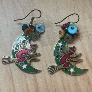 Colorful Witch on Moon Earrings